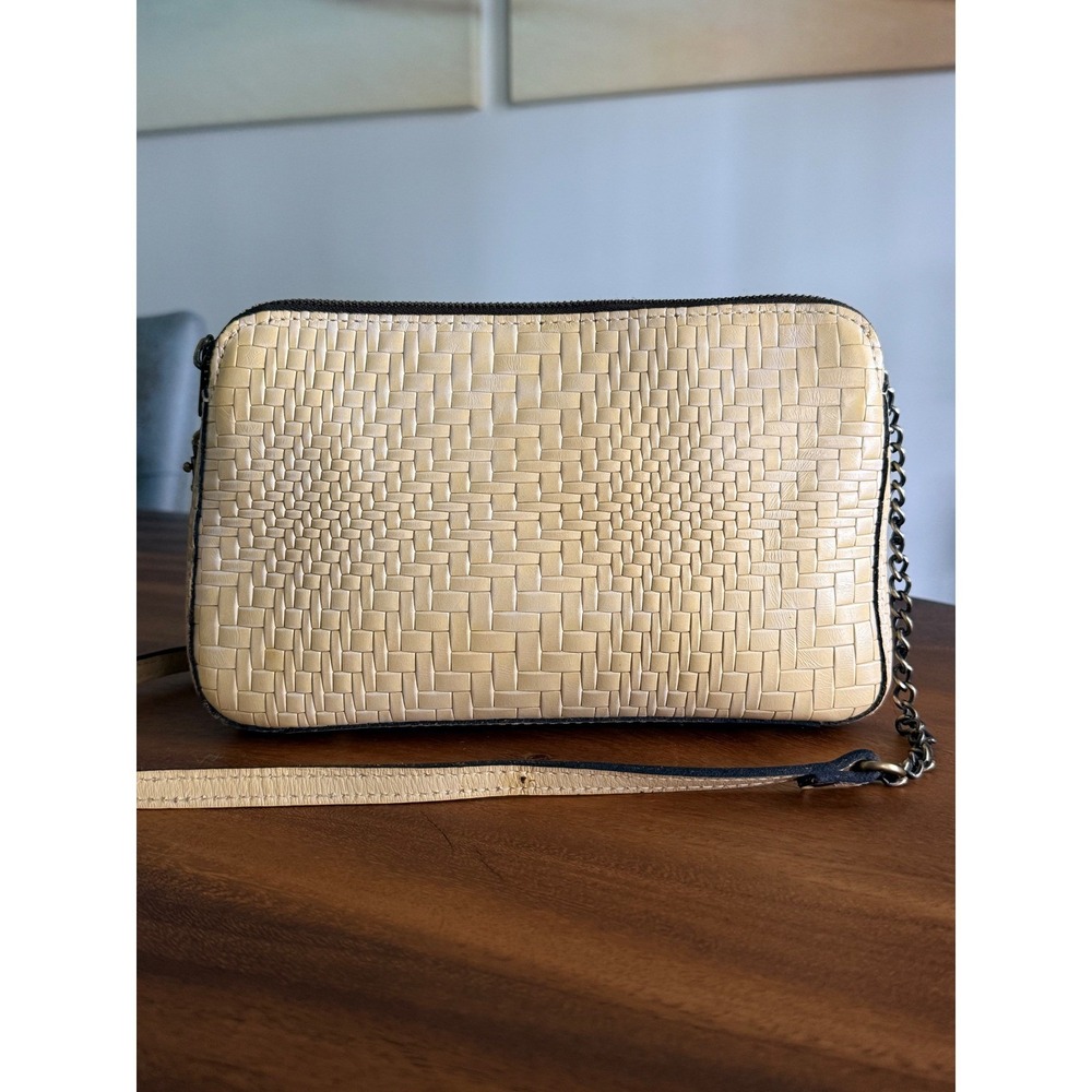 Patricia Nash Chambery Woven Leather Crossbody Bag Double Zip Vintage Yellow